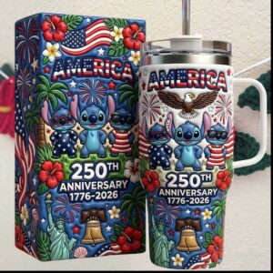 Disney Stitch America 250th Anniversary 1776 2026 Patriotic Fourth of July Gift Stainless Steel Insulated Tumbler