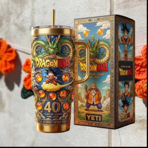 Dragon Ball 40 Years of Legend 1986 2026 Goku & Shenron Gold Detail Tumbler