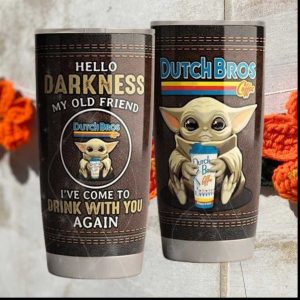 Dutch Bros Coffee “Hello Darkness My Old Friend” Baby Yoda Faux Leather Tumbler