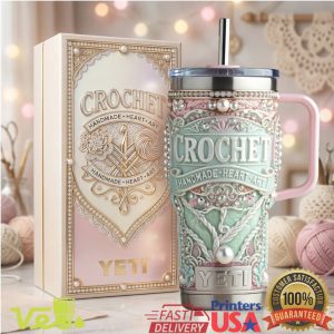 Elegant Crochet Handmade Heart Art Pearl Embossed Tumbler