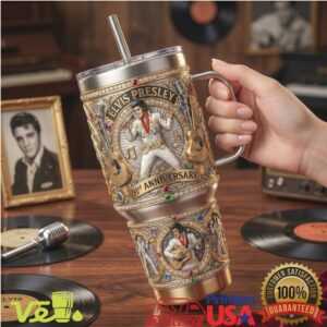Elvis Presley 91st Anniversary King Of Rock N Roll Vintage Tribute Stainless Steel Insulated Tumbler