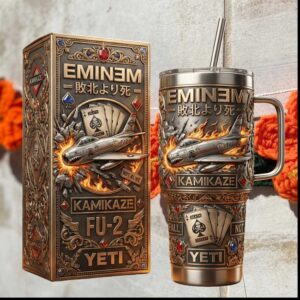 Eminem Kamikaze FU 2 Fighter Jet Military Retro Hip Hop Gift Stainless Steel Insulated Tumbler