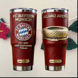 FC Bayern Munich 126th Anniversary Tribute Allianz Arena Rekordmeister Leather Tumbler