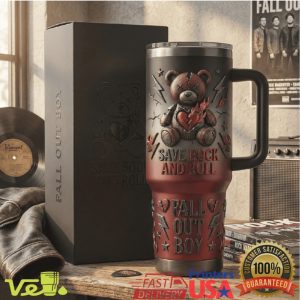 Fall Out Boy Save Rock and Roll 40oz Tumbler Embossed Punk Bear Design