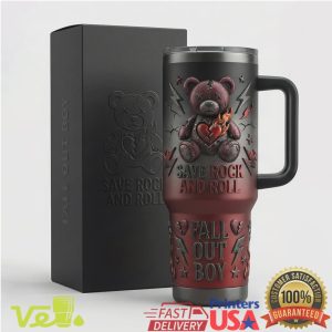 Fall Out Boy Save Rock and Roll 40oz Tumbler Embossed Punk Bear Design