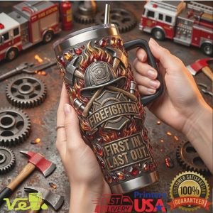 Firefighter First In Last Out Fire Truck Rescue Hero Vintage Distressed Men Tumbler