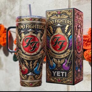 Foo Fighters Rock & Roll Legacy UFO Guitar Vintage 20oz Gift Stainless Steel Insulated Tumbler