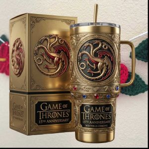 Game of Thrones 15th Anniversary House Targaryen 3D Dragon Gold Tumbler with Box