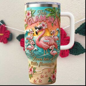Glam Ma Flamingo Tropical Beach Summer Floral Personalized Grandmother Birthday Gift 40oz Tumbler