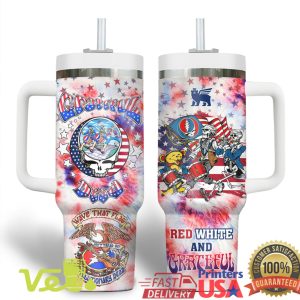 Grateful Dead Red White and Blue Patriotic Tie Dye Skeleton 40oz Tumbler
