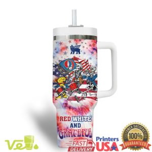 Grateful Dead Red White and Blue Patriotic Tie Dye Skeleton 40oz Tumbler