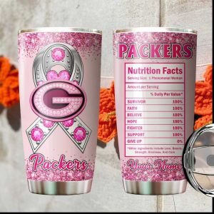 Green Bay Packers Breast Cancer Awareness Pink Ribbon Nutrition Facts Tumbler