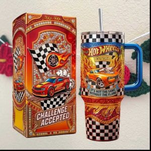 Hot Wheels “Challenge Accepted” 3D Beaded Glitter Effect Racing Tumbler with Box