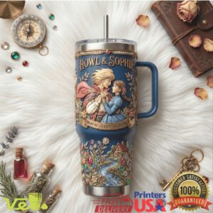 Howl and Sophie Magic Love Forever Studio Ghibli Fan Art Retro Stainless Steel Insulated Tumbler