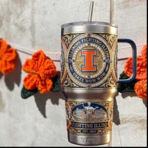 Illinois Fighting Illini Oskee Wow Wow Est 1867 College Sports Alumni Gift Stainless Steel Insulated Tumbler