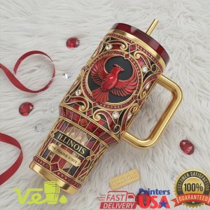 Illinois The Prairie State Cardinal Bird Floral Pride Souvenir Vintage Men Women Tumbler