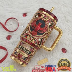 Illinois The Prairie State Cardinal Bird Floral Pride Souvenir Vintage Men Women Tumbler