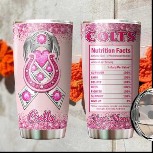 Indianapolis Colts Pink Ribbon Breast Cancer Survivor Personalized Tumbler Design