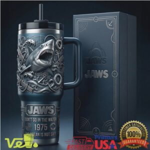Jaws 1975 Don't Go In The Water Classic Horror Movie Shark Stainless Steel Insulated Tumbler