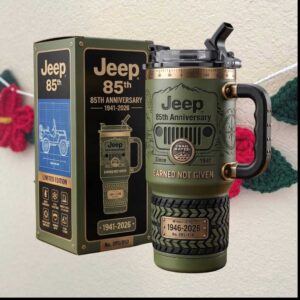 Jeep 85th Anniversary 1941 2026 Earned Not Given Trail Rated Military Green Collector Gift Tumbler