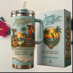 Jimmy Buffett Collector's Edition Tropical Parrot Beach Music Fans Gift Tumbler