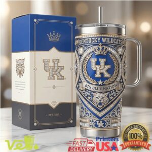 Kentucky Wildcats Big Blue Nation Est 1865 Silver Blue Collegiate Tumbler
