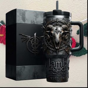 Lamb of God Metal Band Embossed 40oz Tumbler with Skull & Barbed Wire