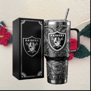 Las Vegas Raiders NFL Just Win Baby Silver Filigree Gifts for Fans Tumbler