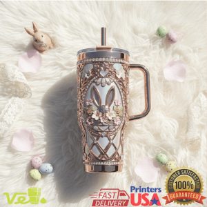 Luxury Easter Bunny 40oz Tumbler Rose Gold Floral Jeweled Holiday Edition