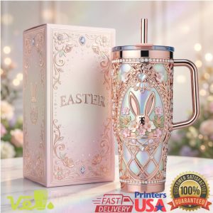 Luxury Easter Bunny 40oz Tumbler Rose Gold Floral Jeweled Holiday Edition