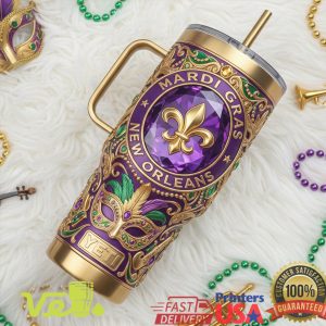 Mardi Gras New Orleans Masquerade Purple Gold Festive 40oz Tumbler