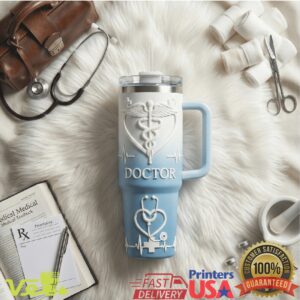 Medical Doctor Caduceus MD Healthcare Professional Appreciation Gift Light Blue 40oz Stainless Steel Insulated Tumbler