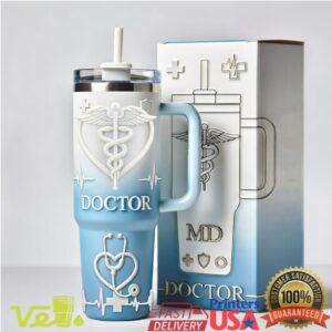 Medical Doctor Caduceus MD Healthcare Professional Appreciation Gift Light Blue 40oz Stainless Steel Insulated Tumbler
