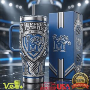 Memphis Tigers Tiger Pride Blue Silver Shield Logo Collegiate Sports Tumbler