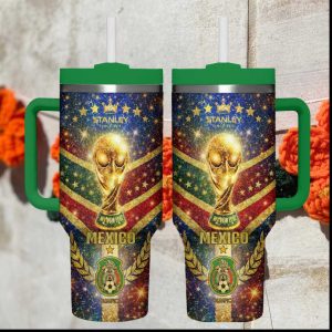 Mexico El Tri National Team Gold Trophy Glitter Galaxy Tumbler Art
