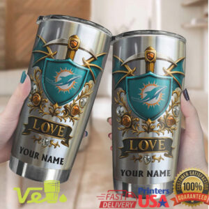 Miami Dolphins Love Shield Personalised Fan Gift Silver Tumbler