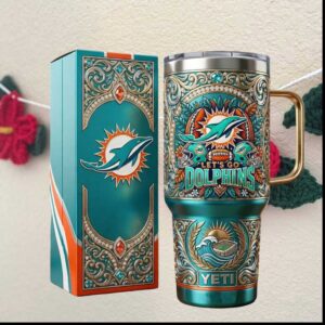 Miami Dolphins NFL Let's Go Dolphins Teal Ornament Gifts for Men Tumbler