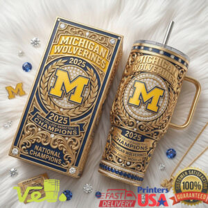 Michigan Wolverines 2025 NCAA College Basketball National Champions Gold Filigree Tumbler