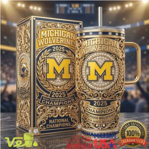 Michigan Wolverines 2025 NCAA College Basketball National Champions Gold Filigree Tumbler
