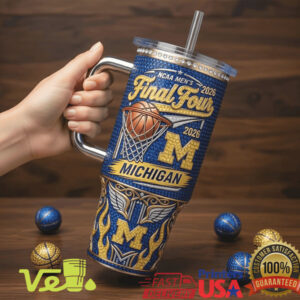 Michigan Wolverines NCAA Men’s Final Four 2026 Basketball Tournament Blue Glitter Tumbler