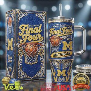 Michigan Wolverines NCAA Men’s Final Four 2026 Basketball Tournament Blue Glitter Tumbler