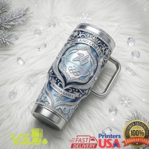Milano Cortina 2026 Winter Games Official Logo Luxury Blue Commemorative Fan Tumbler
