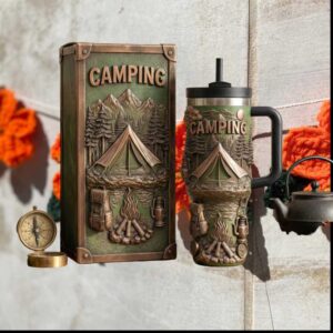 Mountain Camping Adventure Outdoor Life 3D Copper Bronze Relief Gift Stainless Steel Insulated Tumbler
