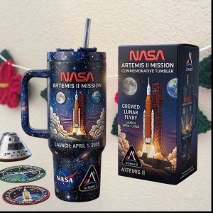 NASA Artemis II Mission Crewed Lunar Flyby Commemorative Galaxy Print Tumbler