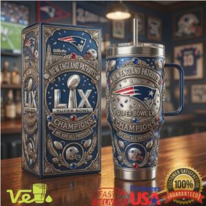New England Patriots Super Bowl LX Champions NFL Football Victory Gift Stainless Steel Insulated Tumbler