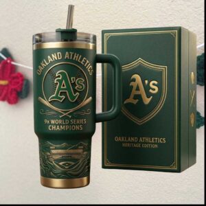 Oakland Athletics MLB 9x World Series Champions Heritage Edition Green Gold Fan Gifts Tumbler