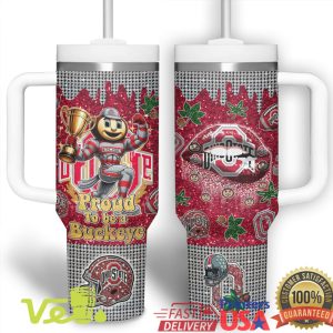 Ohio State Buckeyes Proud Fan 40oz Tumbler Red Glitter Brutus Champion Edition