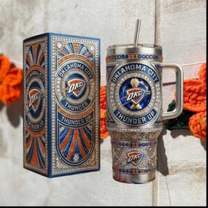 Oklahoma City Thunder Up NBA Basketball Team Gemstone Luxury 20oz Sports Fan Gift Stainless Steel Insulated Tumbler