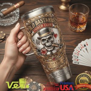 Old Bastards Poker Club Skull Ante Up And Shut Up Gambling Vintage Tumbler