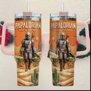 Papalorian Star Wars Mandalorian Father's Day Personalized Dad Alex Emma Tumbler
